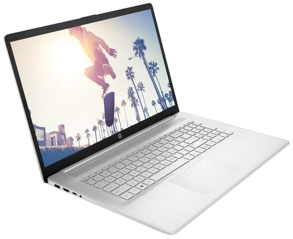 Ноутбук HP 17-cp0098ur 4E2H1EA AMD Ryzen 5 5500U 2100MHz1731920x10808GB512GB SSDDVD нетAMD Radeon GraphicsWi-FiBluetoothDOS Silver