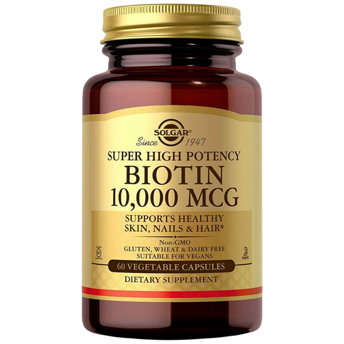 Капсулы SOLGAR Biotin Super High Potency, 100 г, 10000 мкг, 60 шт.
