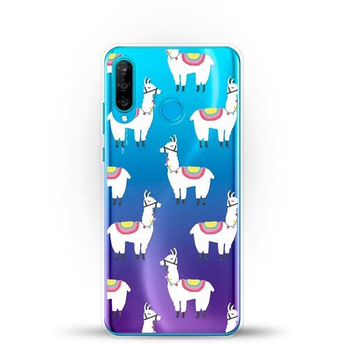 фото Силиконовый чехол белые ламы на huawei p30 lite andy & paul