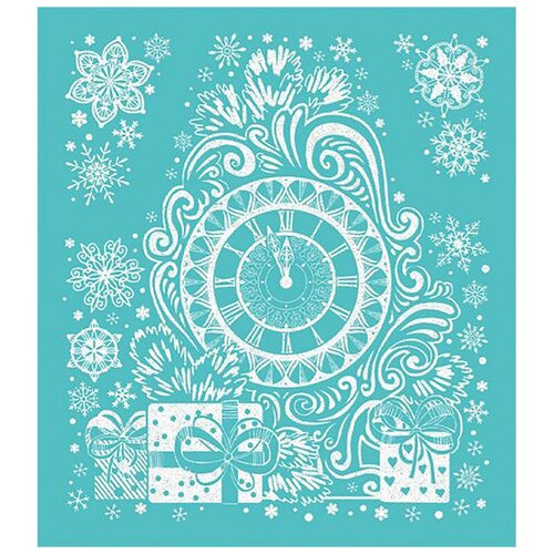 фото Новогоднее оконное украшение "часы", пвх пленка, декорировано глиттером, с раскраской на картонной подложке, 15,5*17,5см феникс present