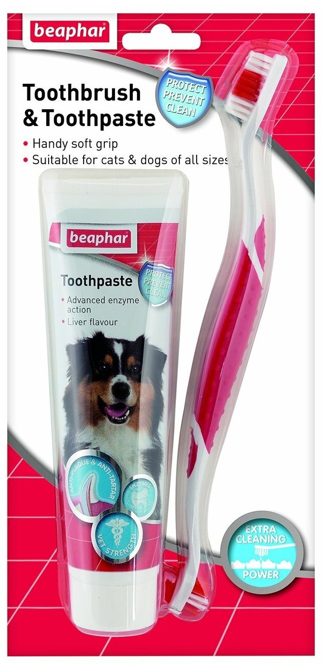 Зубная щётка + паста для собак и кошек Beaphar NEW со вкусом печени д100г - фотография № 3