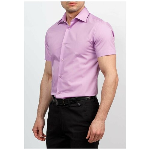 фото Рубашка мужская короткий рукав greg 720/309/ldark/zv, приталенный силуэт / slim fit, цвет сиреневый, рост 174-184, размер ворота 40