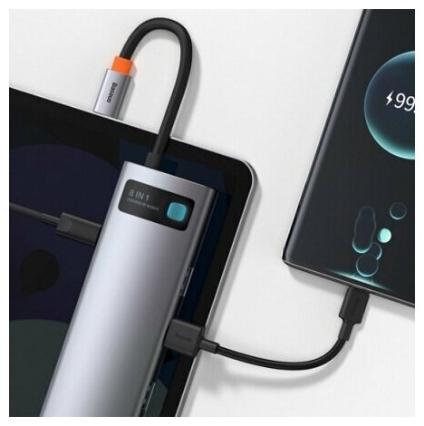 Хаб USB Baseus Metal Gleam Series 8-in-1 Multifunctional Type-C HUB Docking Station Grey CAHUB-CV0G