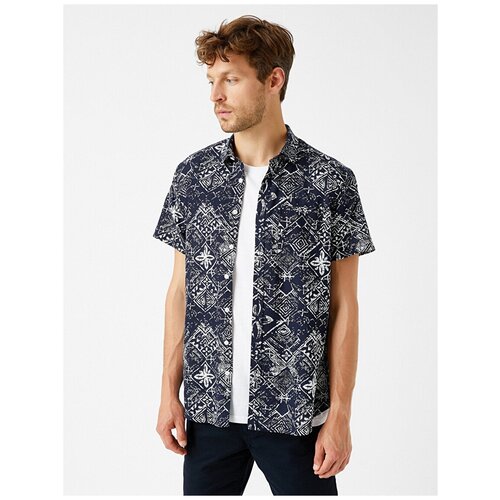 фото Рубашка с коротким рукавом koton men, 1yam64540ow, цвет: marine design, размер: m