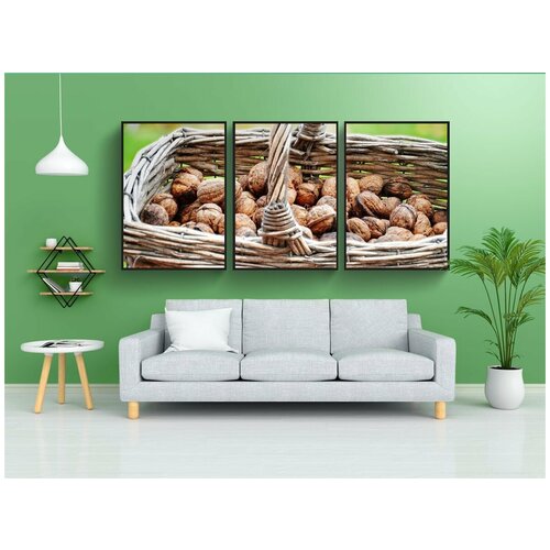 фото Набор модулных постеров для интерьера "орехи, грецкие орехи, корзина" 60x90 см. в тубусе, без рамки lotsprints