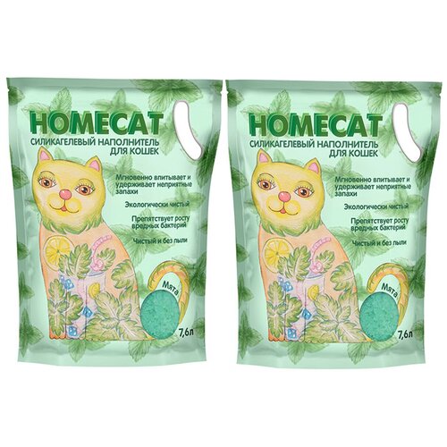 HOMECAT мята наполнитель силикагелевый для туалета кошек (7,6 + 7,6 л) aromaticat яблоневый сад наполнитель силикагелевый для туалета кошек 10 л