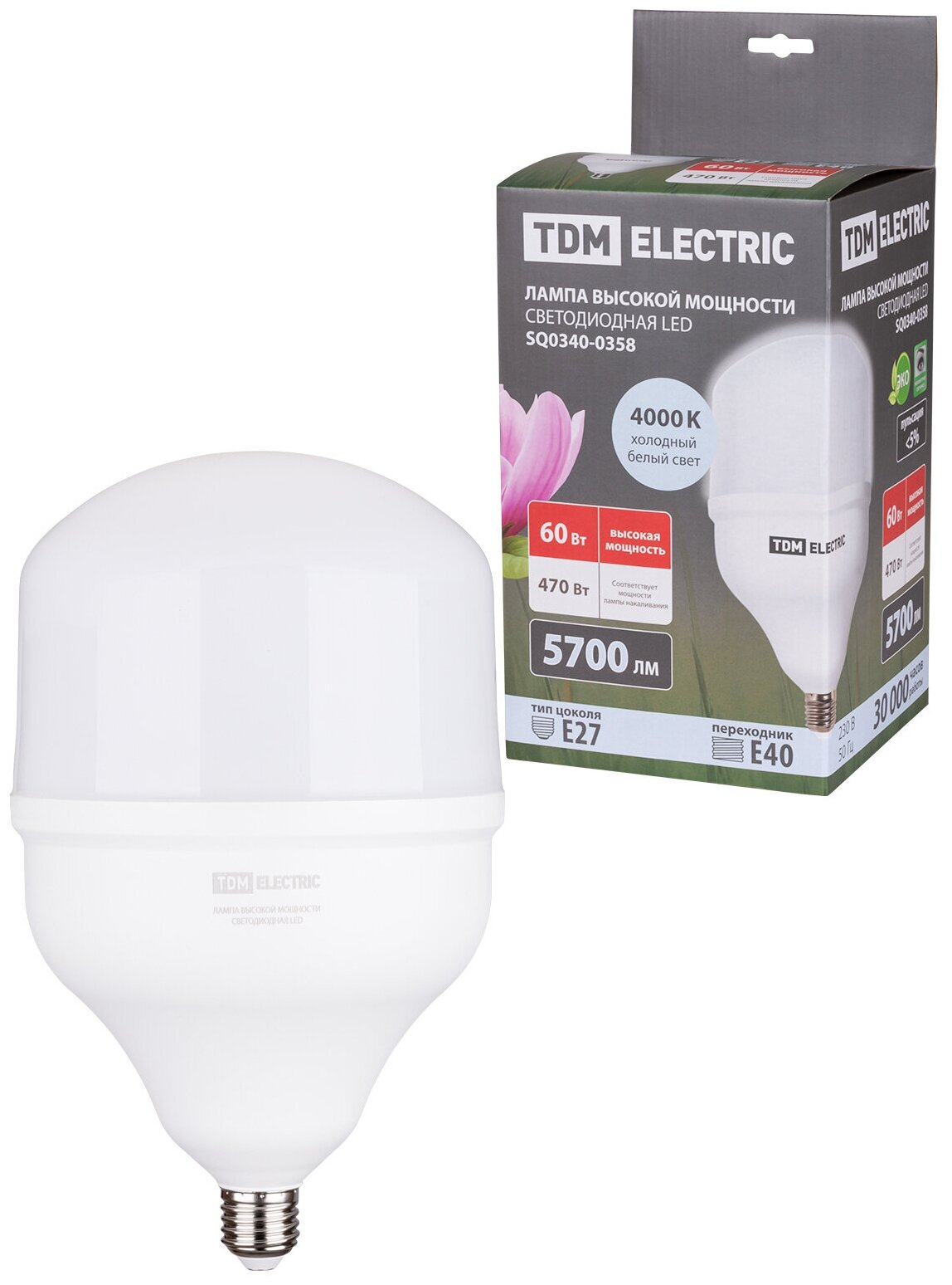 TDM SQ0340-0358 Лампа светодиодная T 60 Вт, 230 В, 4000 К, E27 160x268 мм
