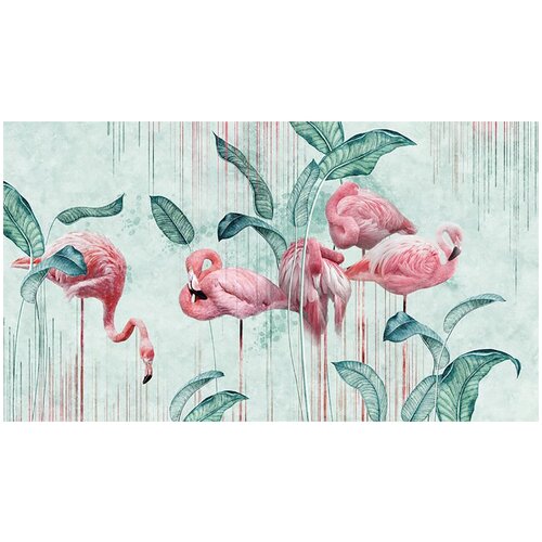 Фотообои Уютная стена Фламинго на абстрактном фоне 480х270 см Виниловые Бесшовные (единым полотном)