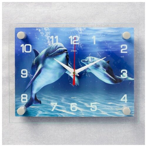 фото Часы настенные, серия: море, "дельфины", 20х26 см, микс рубин 2267888 .