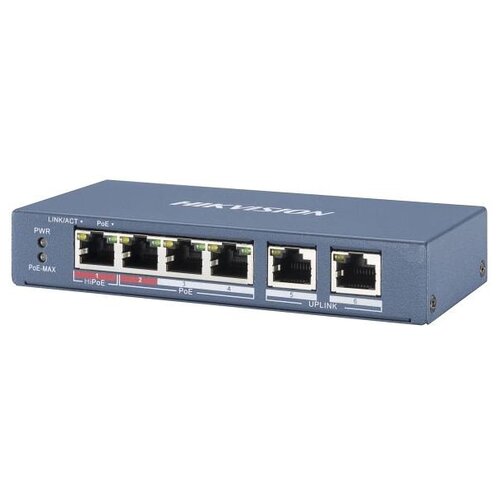 Коммутатор Hikvision DS-3E0106P-E/M 6x100Mb 4PoE+ 35W неуправляемый