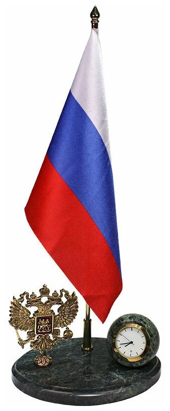 Подарки Настольные часы "Российская Федерация" из бронзы и змеевика (33,5 см)