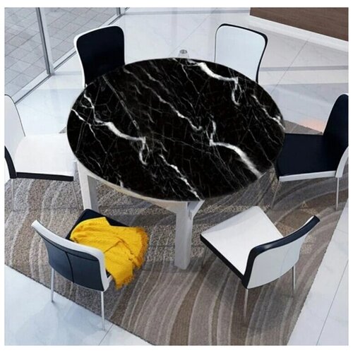 Силиконовая скатерть гибкое стекло , черный мрамор , круг 100