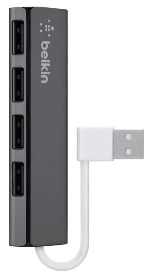 Концентратор 4-х портовый Belkin USB 2.0 для путешествий, ультратонкая серия, серый (F4U042bt)