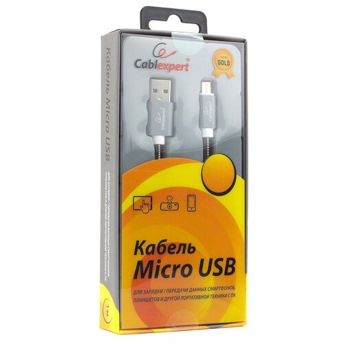 Micro USB кабель Cablexpert CC-G-mUSB02Gy-1M 1.0m gembird cablexpert кабель для apple cc g apusb01o 1m am lightning серия gold длина 1м оранжевый блистер