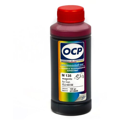 Чернила OCP M135 пурпурные водорастворимые для картриджей Canon PIXMA: CLI-451M набор перезаправляемых картриджей с чернилами ocp для canon pixma ip7240 mg5440 mx924 mg5540 mg5640 mg6440 mg6640 ix6840