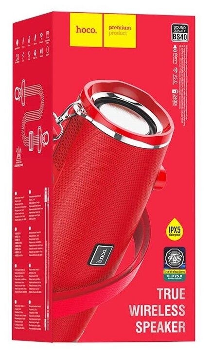 Колонка Bluetooth 5.0 2*7W 2400mAh Hoco BS40 Red