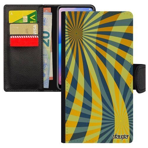 фото Противоударный чехол-книжка на смартфон // xiaomi mi 8 // "спирали" полосы дизайн, utaupia, желтый