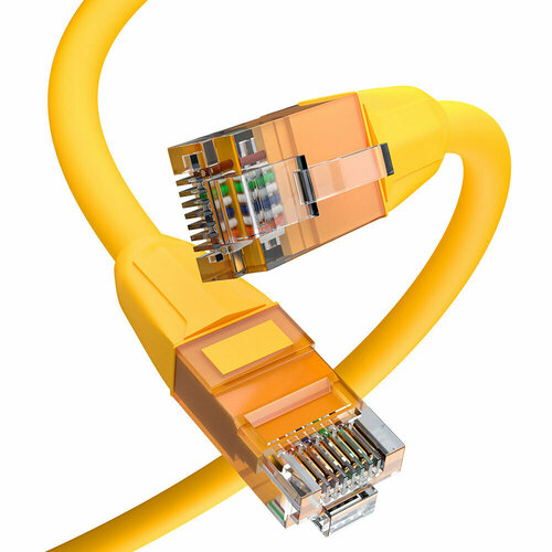Патч корд литой 5 метров КАТ.6 UTP малодымный Lan кабель для интернета GCR 10 Гбит/с желтый