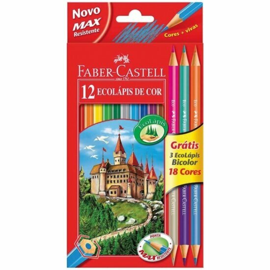 Карандаши цветные Faber-castell ECO 12 цветов + 3 двусторонних, в картонной коробке