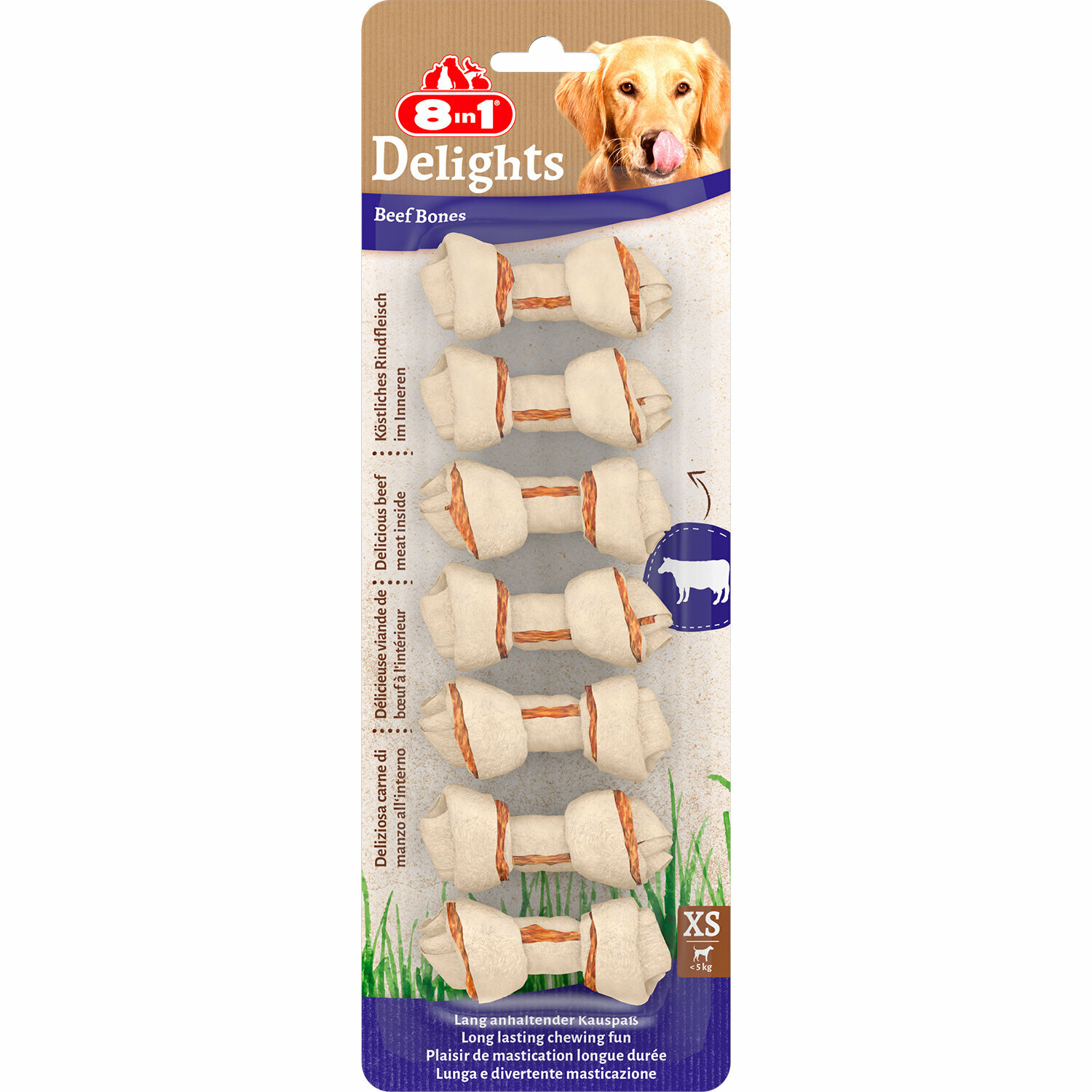 Лакомство 8in1 косточки Beef Delights для собак мелких пород с говядиной XS, 7шт 7,5 см