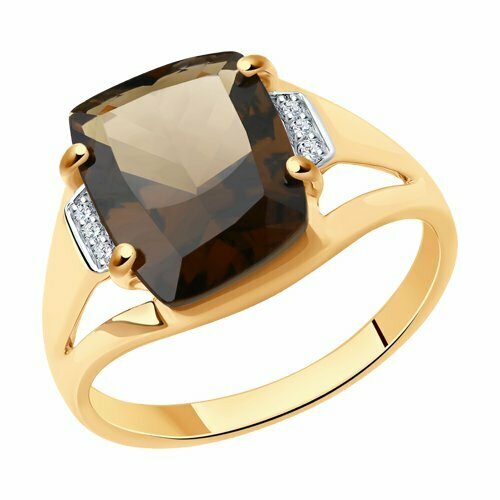 фото Кольцо, золото, 585 проба, фианит, раухтопаз, размер 19 diamant-online