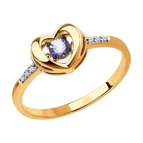 фото Кольцо, золото, 585 проба, бриллиант, танзанит, размер 17.5, бесцветный diamant-online