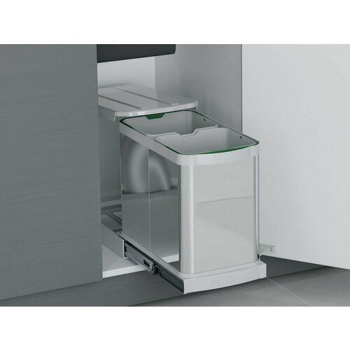 Ведро для мусора, Starax S-2396-G 12+12 литров, в модуль 350мм (260х440х400 мм), нержавеющая сталь/пластик