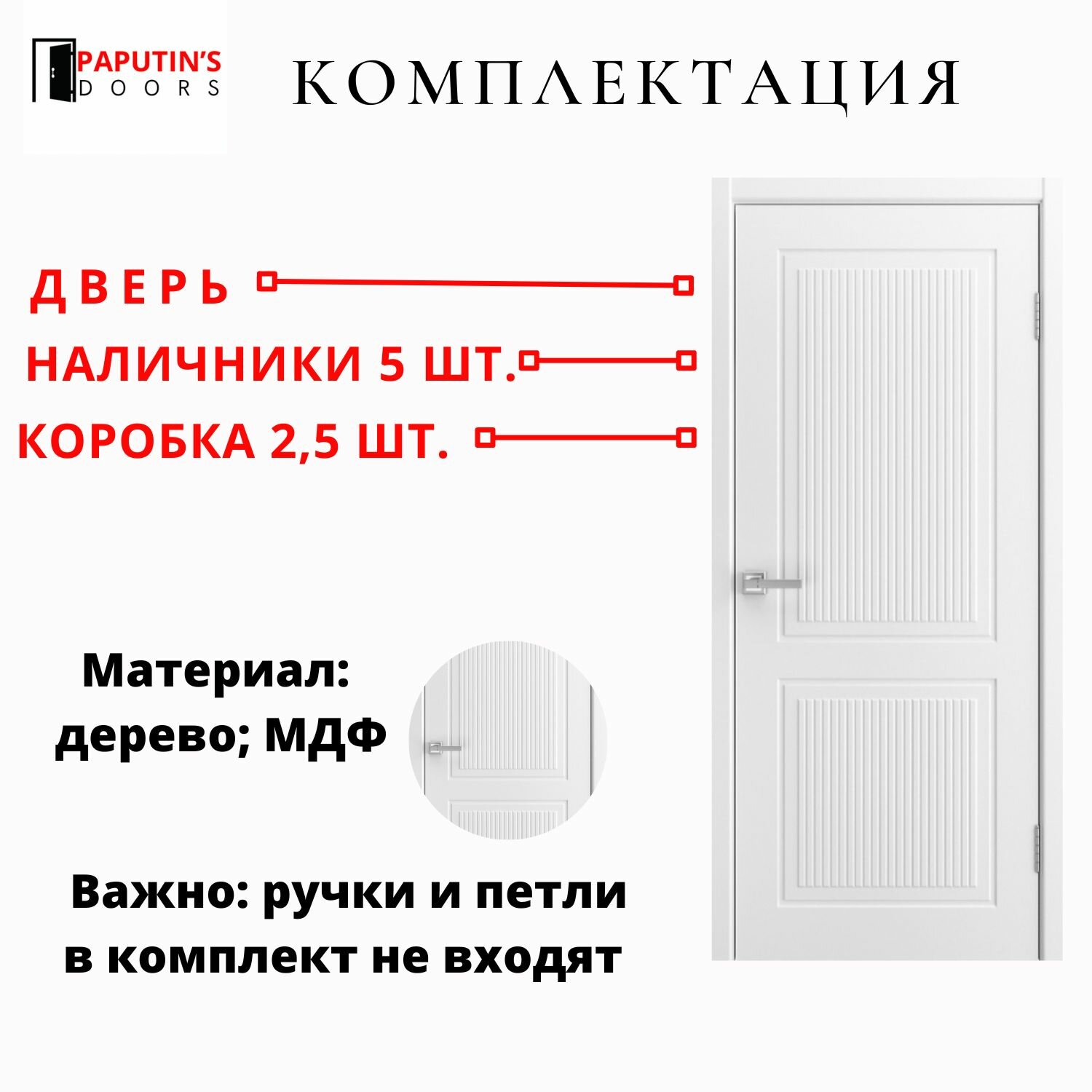 Дверь межкомнатная Paputin's Doors Afina 2 Белая, Дерево, Эмаль 900x2000, Глухая