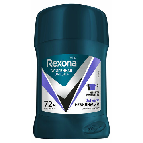 Антиперспирант карандаш Rexona Men Ультраневидимый 3 в 1 нет пятен пота и запаха на 72 ч, 40 мл