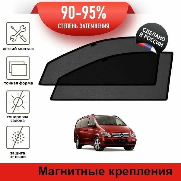 Каркасные шторки LATONIK PREMIUM на Mercedes-Benz Viano (W639) рестайлинг (2010-2014) на передние двери на магнитах с затемнением 90-95%