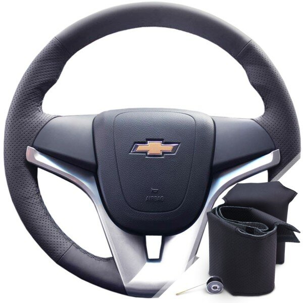 Оплетка на руль из натуральной кожи Chevrolet Aveo II 2011-2015 г. в. (для руля без штатной кожи черная) #0035