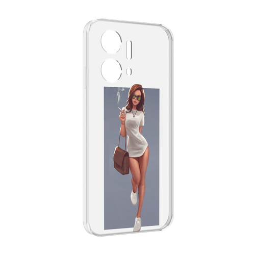 Чехол MyPads девушка-в-белой-футболке женский для Honor X7a задняя-панель-накладка-бампер