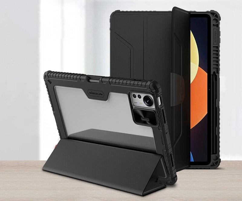 Чехол-книжка MyPads Nillkin Bumper Pro для планшета Xiaomi Pad 5 Pro 12.4 из пластика с магнитной крышкой и защитной шторкой для задней камеры в че.