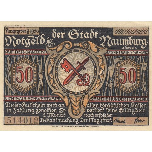 Германия (Веймарская Республика) Наумбург 50 пфеннигов 1920 г. (№4) германия веймарская республика наумбург 50 пфеннигов 1920 г 6