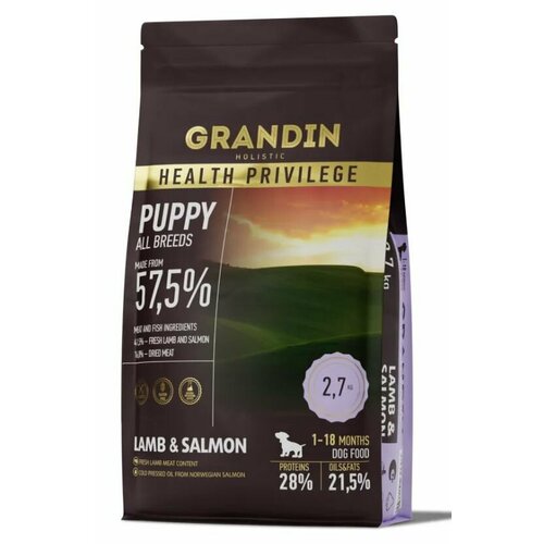 Grandin Holistic Сухой корм для щенков, с ягненком и лососем, 2,7 кг