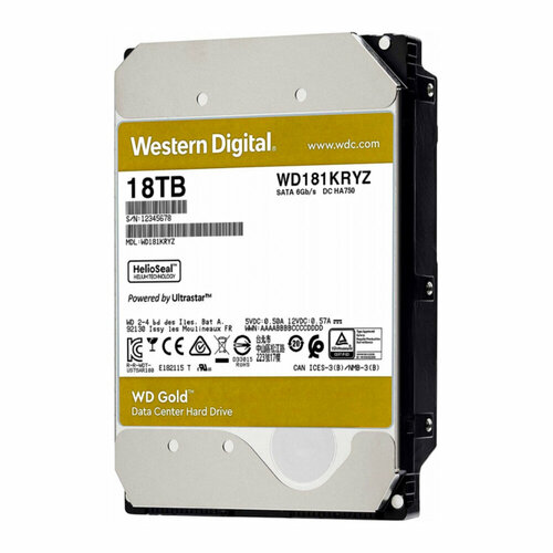 Жесткий диск WD SATA-III 18Tb Gold 35 72K 512Mb 512e SATA3 WD181KRYZ 6071700₽