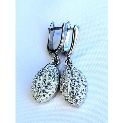 Серьги , кристаллы Swarovski, размер 35 мм, серебряный, бесцветный