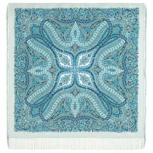 фото Платок павловопосадская платочная мануфактура,130х130 см, синий, бирюзовый