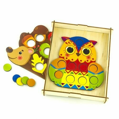 WoodLandToys Мозаика Ежик и сова (рамка-планшет, набор фигурок) (дерево) (от 3 лет) 067305, (ООО "С