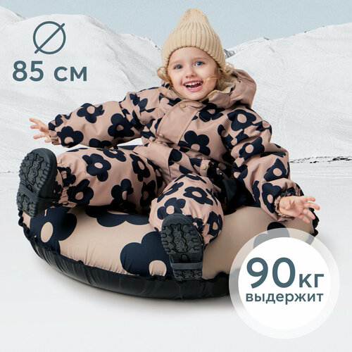 50048, Ватрушка Happy Baby надувная Snowly, тюбинг детский 85 см, с нагрузкой до 90 кг, бежевая с цветами