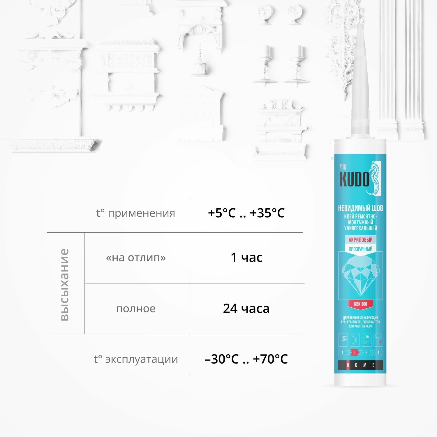 клей монтажный KUDO акриловый 280мл прозрачный, арт.KBK-300 - фото №16