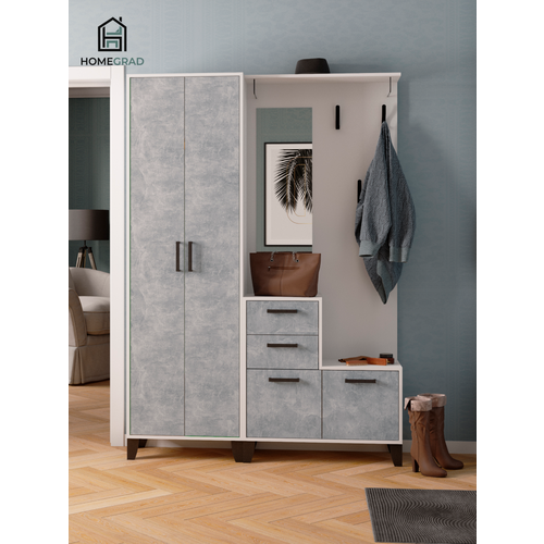 фото Комплект прихожей homegrad vitra, модульная, лдсп, 140х200 см, белый/ателье светлый