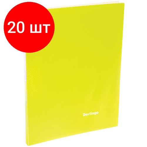 Комплект 20 шт, Папка c зажимом Berlingo Neon, 17мм, 700мкм, неоновая желтая