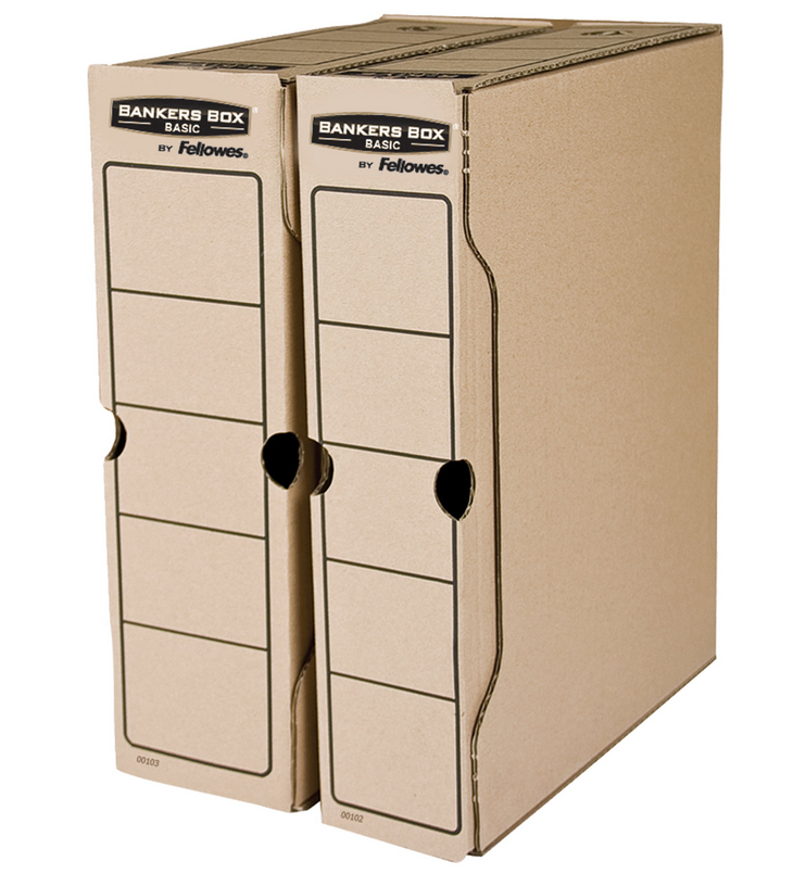 Накопитель документов, лоток-коробка FELLOWES Bankers Box "Basic", 80 мм, бурый, до 650 л, FS-00103
