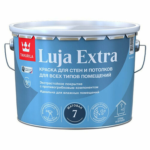 краска для стен и потолков tikkurila luja extra матовая база а белая 0 9 л Краска в/д tikkurila luja extra база a для стен и потолков 9л белая, арт.700014019