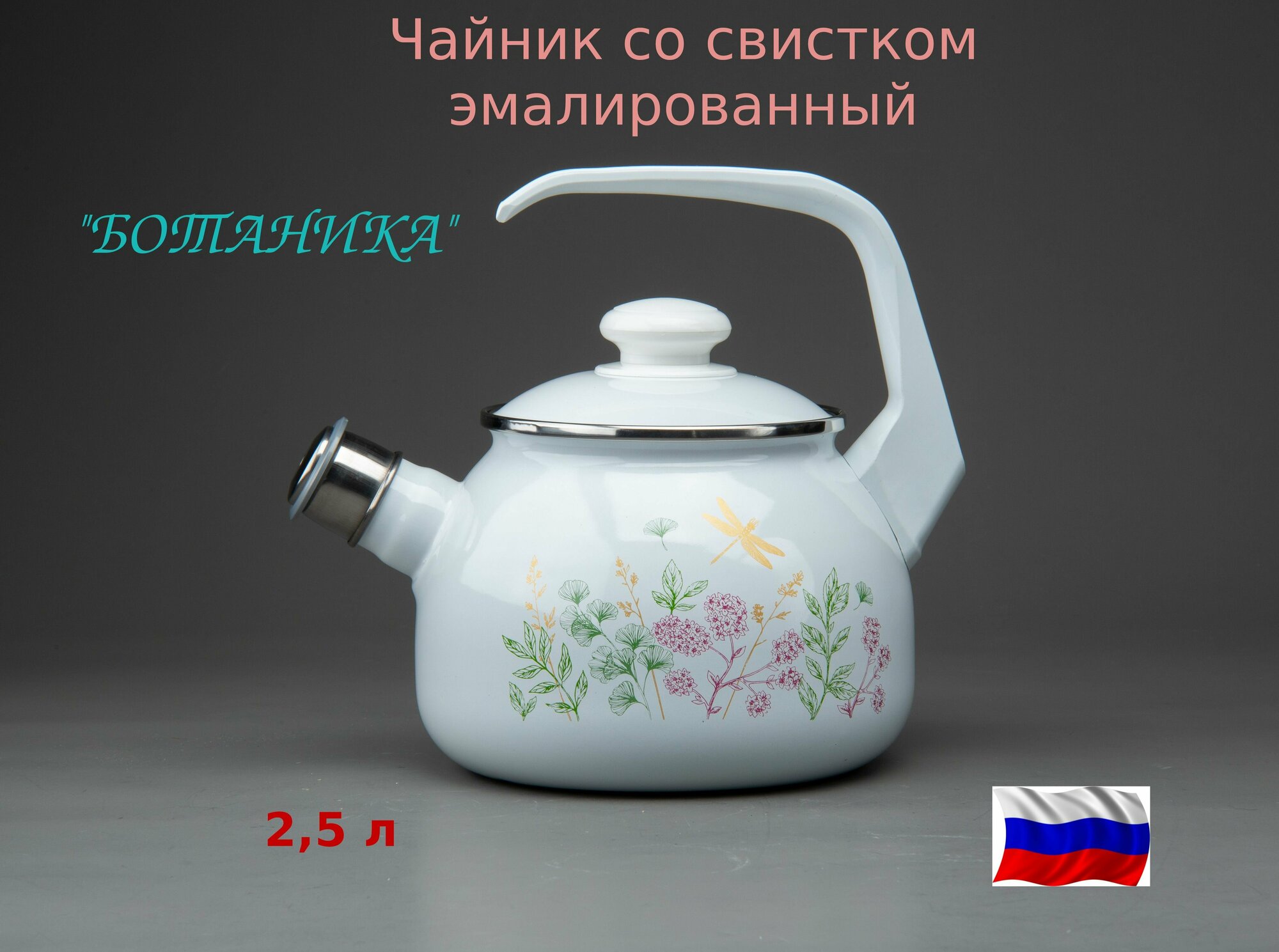 фото Чайник эмаль 2,5л со свист. Ботаника