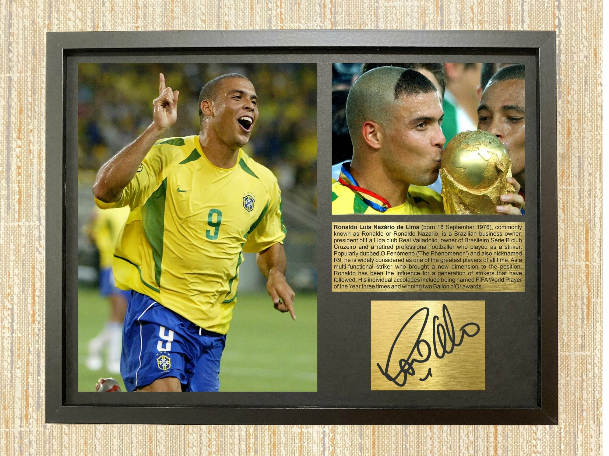 Роналдо Ronaldo автограф и фото на металле в рамке 33х43см