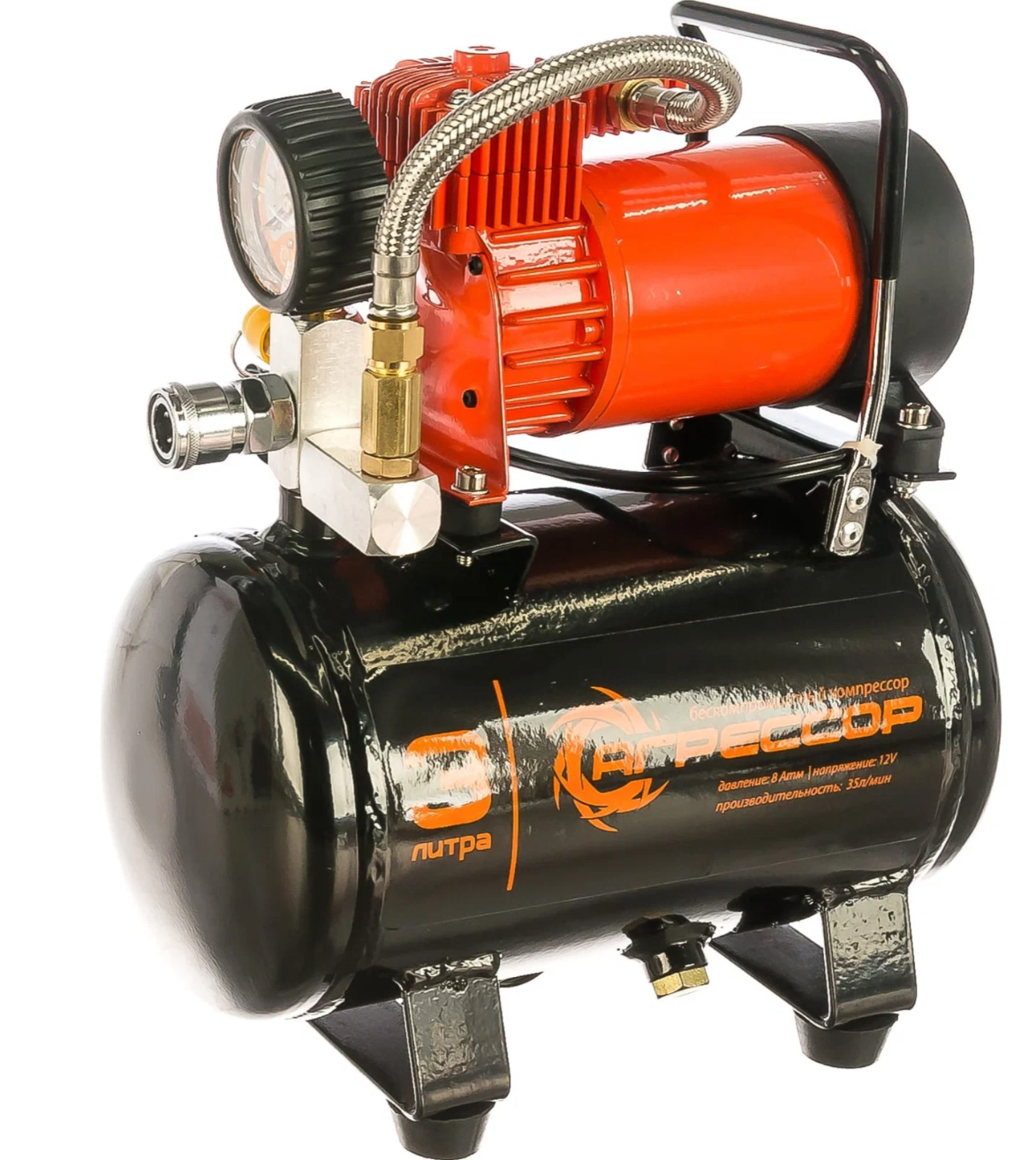 Автомобильный компрессор Агрессор AGR-3LT 35 л/мин 8 атм черный/оранжевый