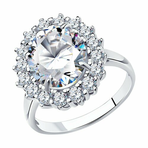 Кольцо Diamant, серебро, 925 проба, родирование, фианит, размер 20.5, бесцветный