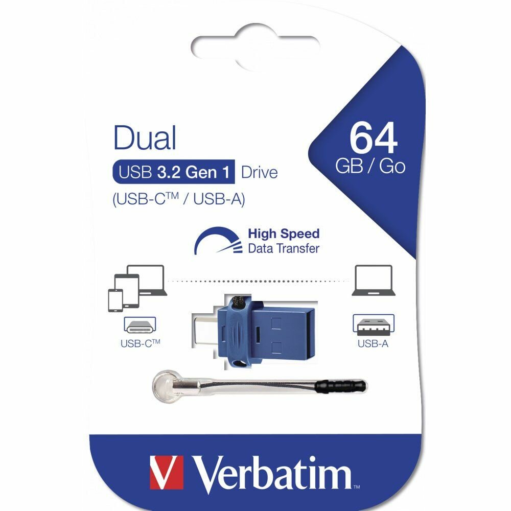 USB Флеш-накопитель Verbatim Dual 64GB USB 3.2 Gen1, Drive(USB-C/USB-A) 181749